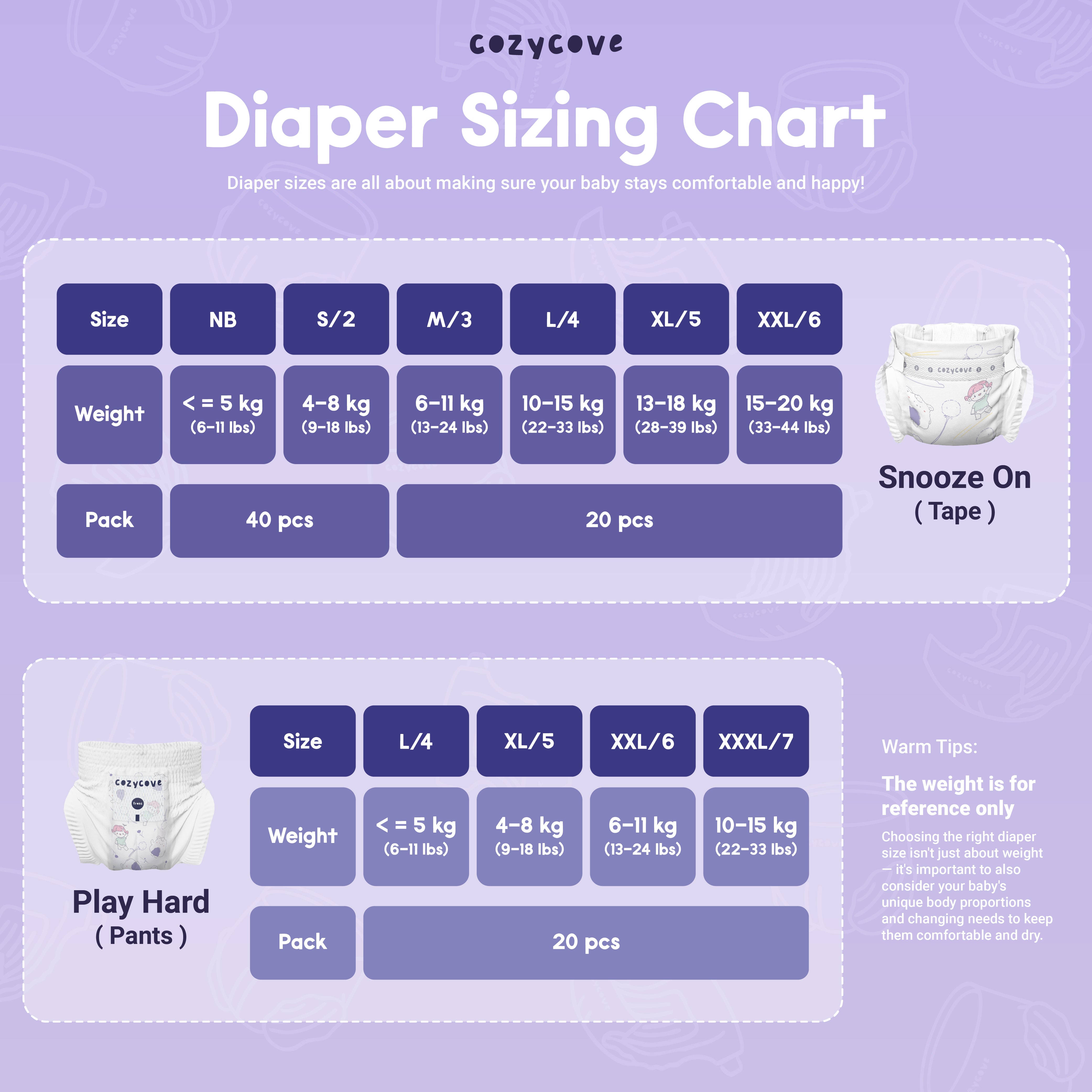 Kumo: Snooze On Baby Diapers Tape M 60pcs