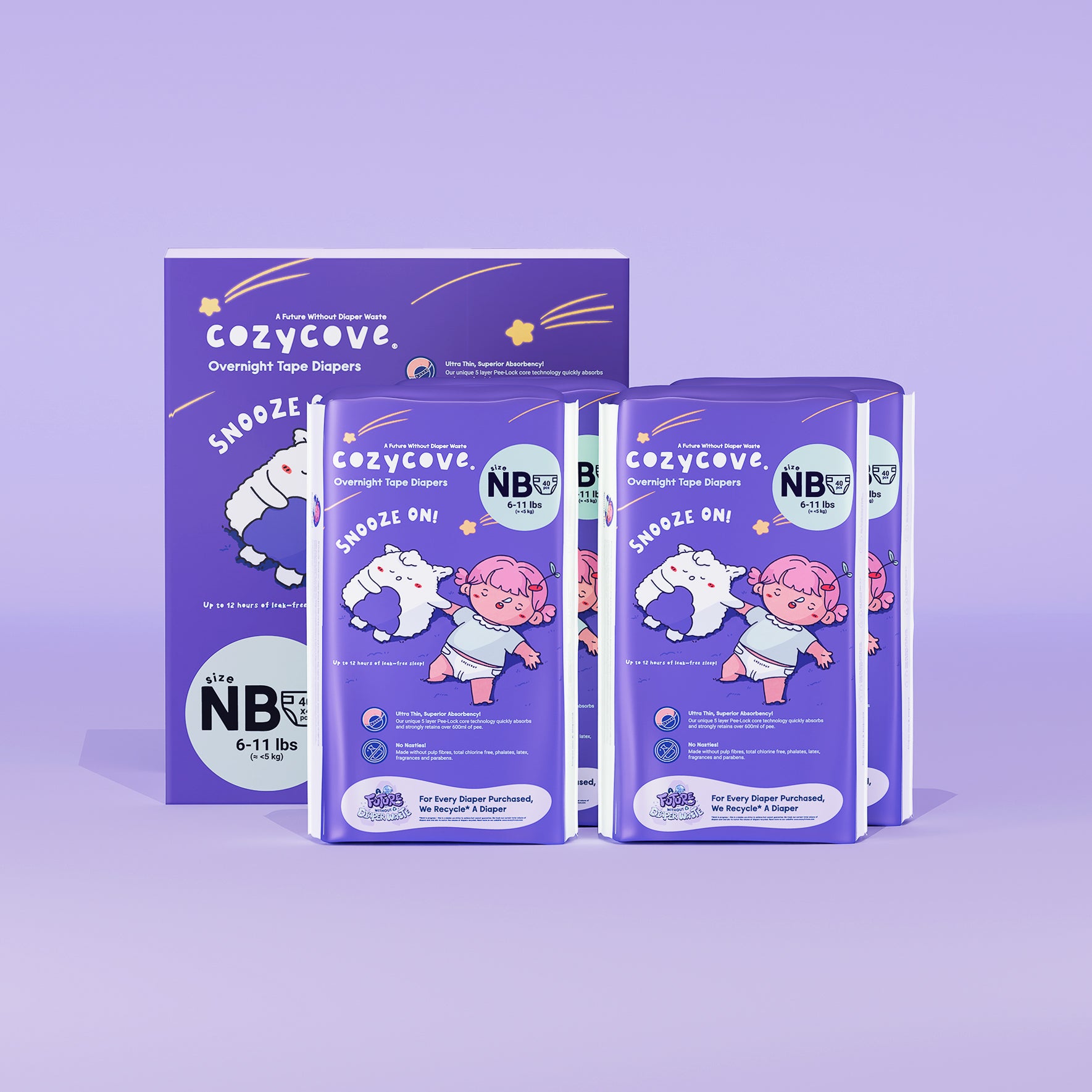 Snooze On Slim Overnights Tape NB 5/160pcs